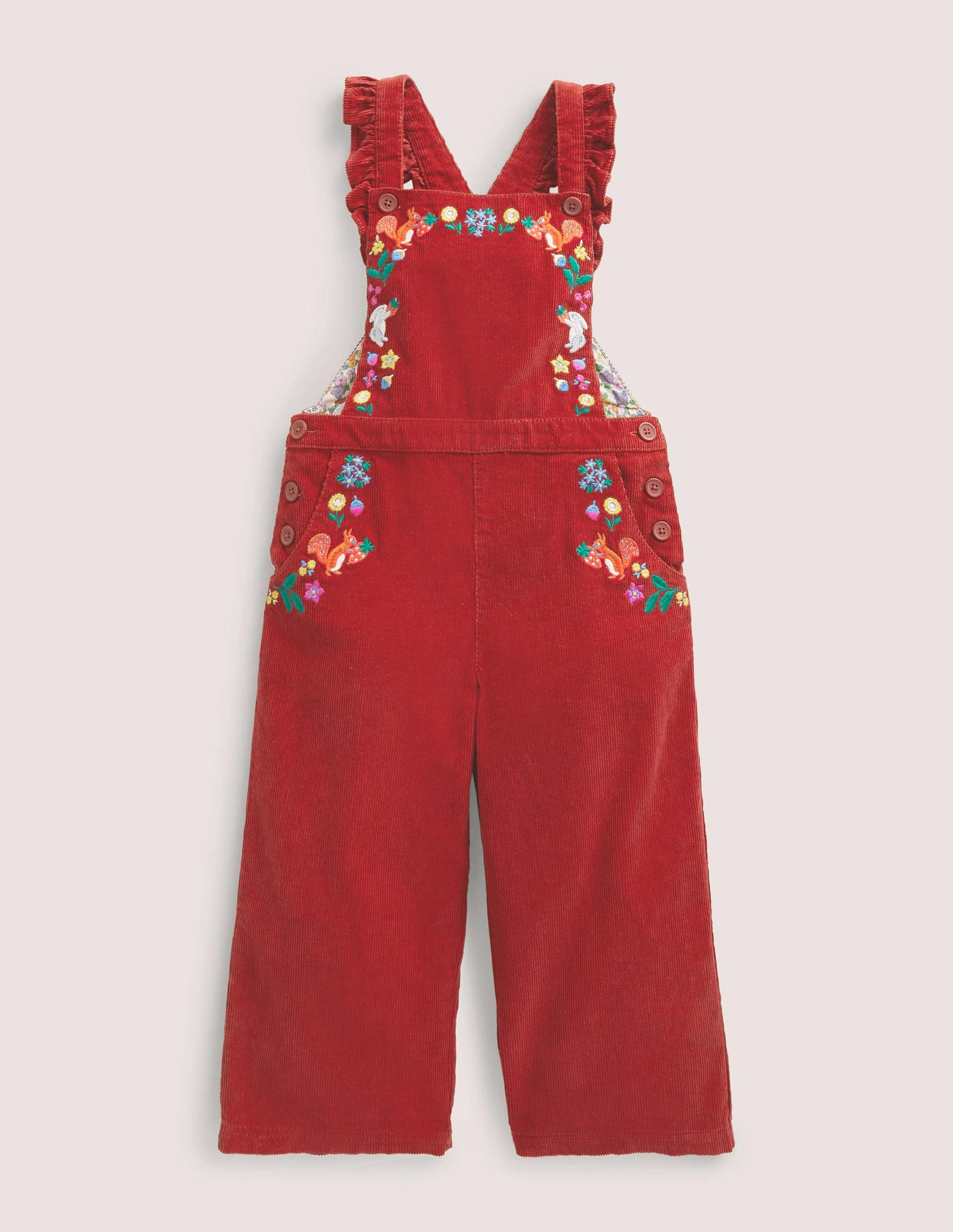 Embroidered Cord Dungarees-Russet Red Embroidery-1