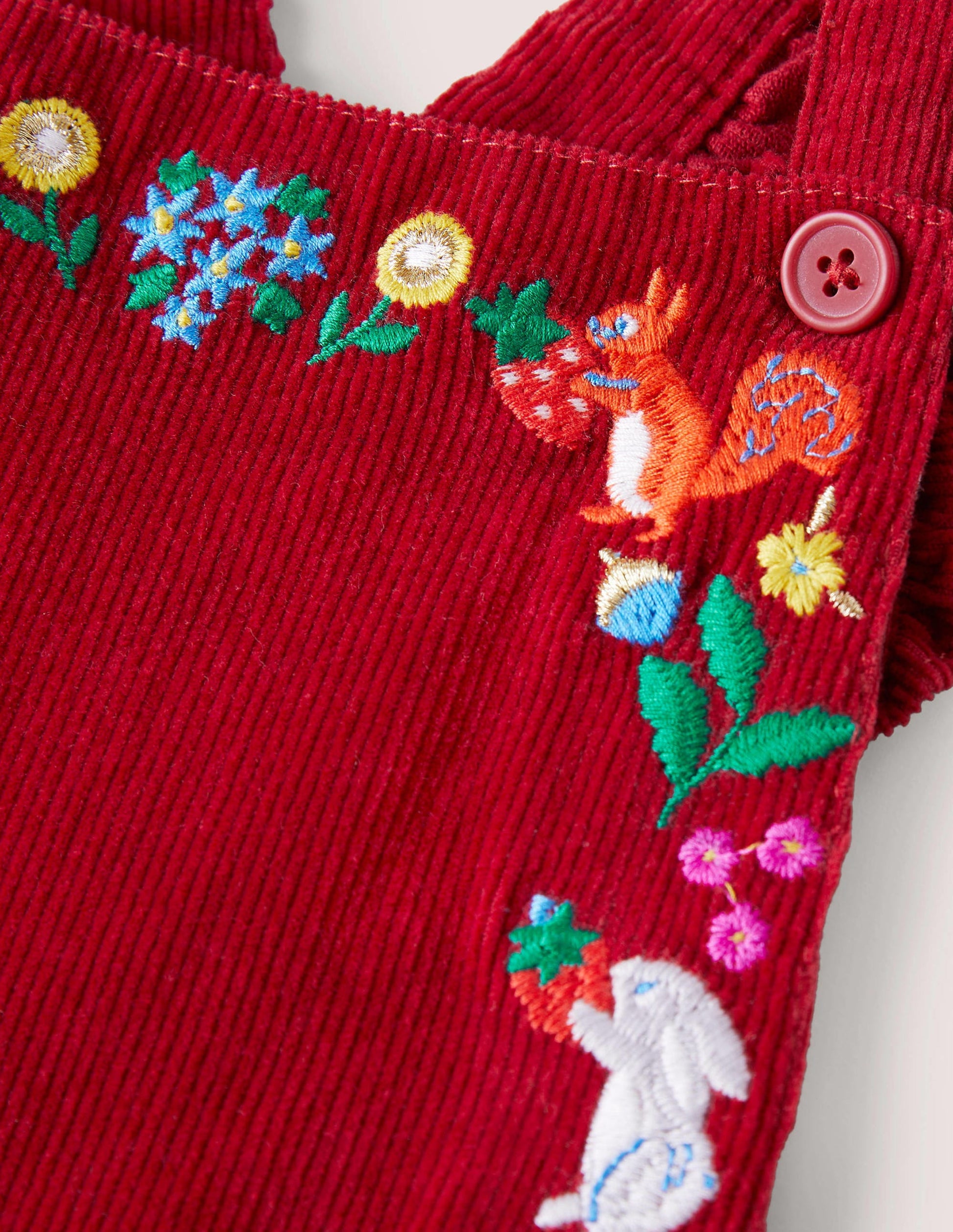 Embroidered Cord Dungarees-Russet Red Embroidery-3