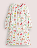 Printed Long-sleeved Nightie-Ivory Woodland Christmas