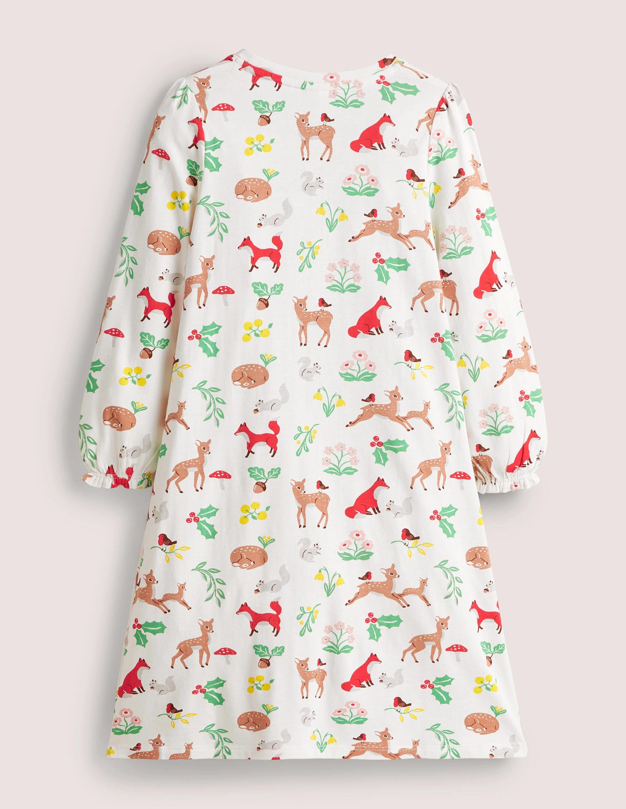 Printed Long-sleeved Nightie-Ivory Woodland Christmas - Image 2