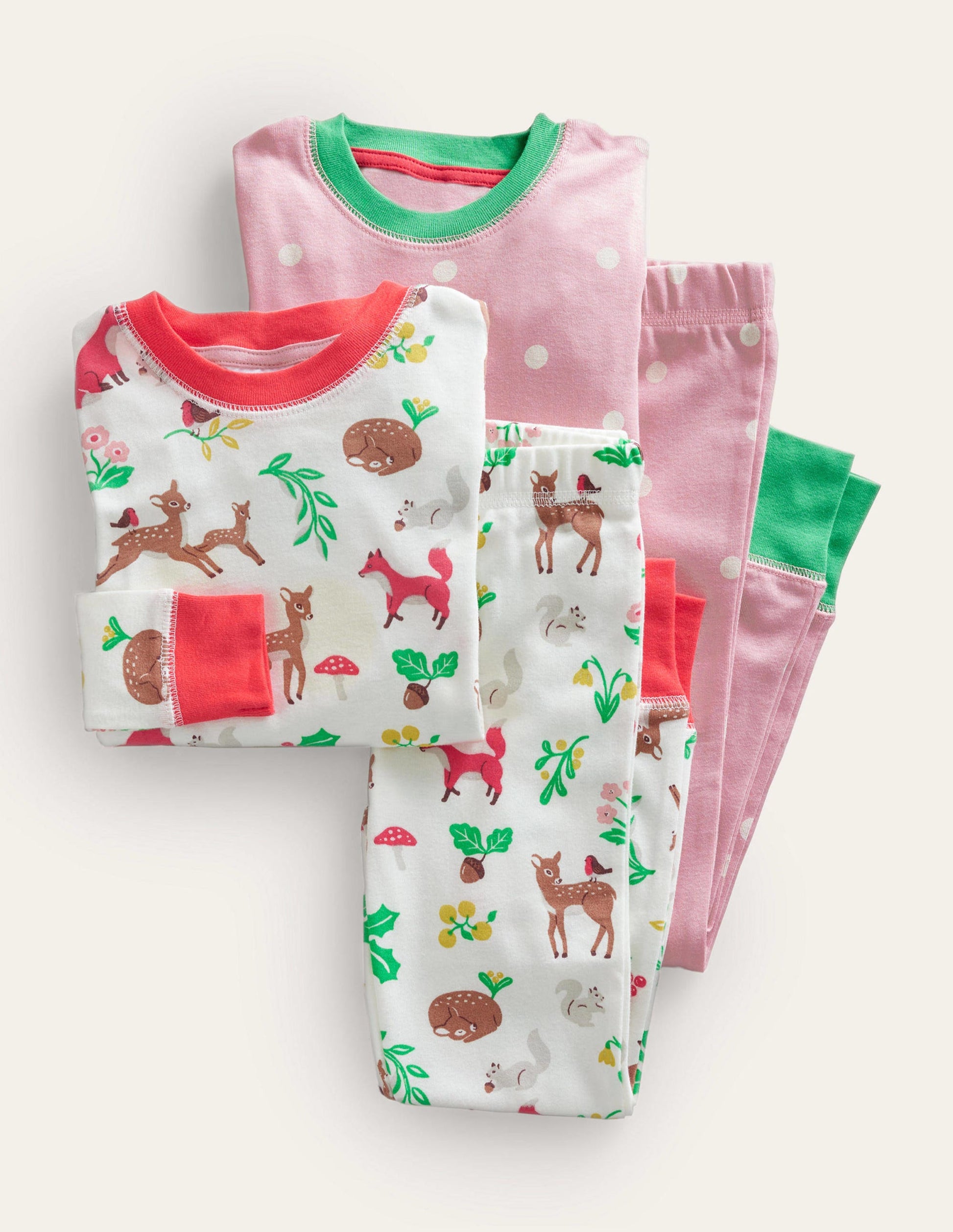 2 bas de pyjamas longs-Forêt festive ivoire-1