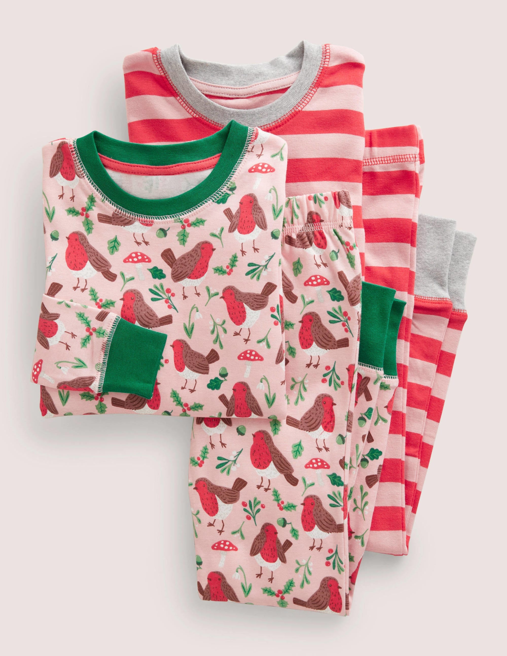 2 bas de pyjamas longs-Rouges-gorges rose boto - Image 1