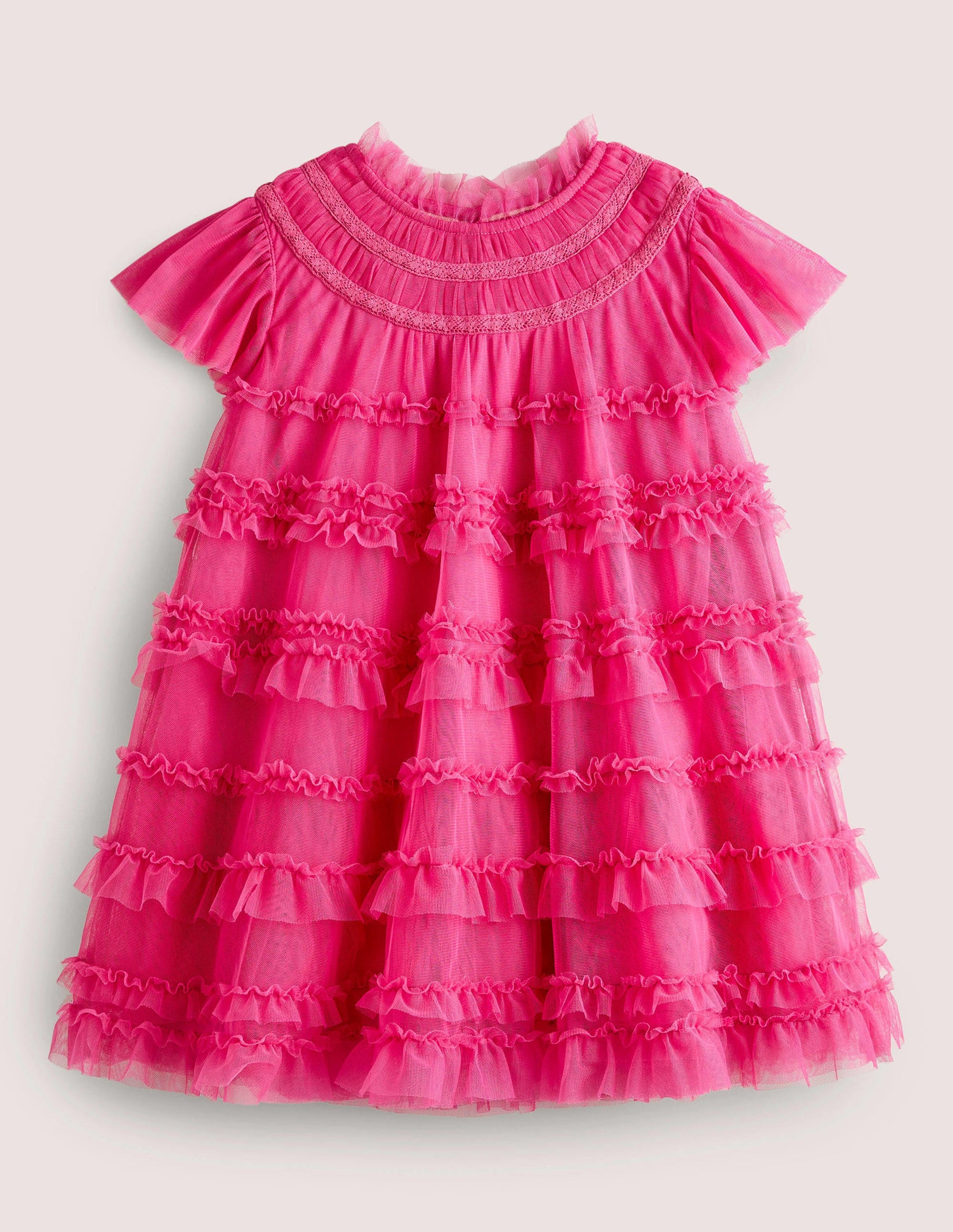 Pink Tulle Tiered Party Dress-Rose doux-1