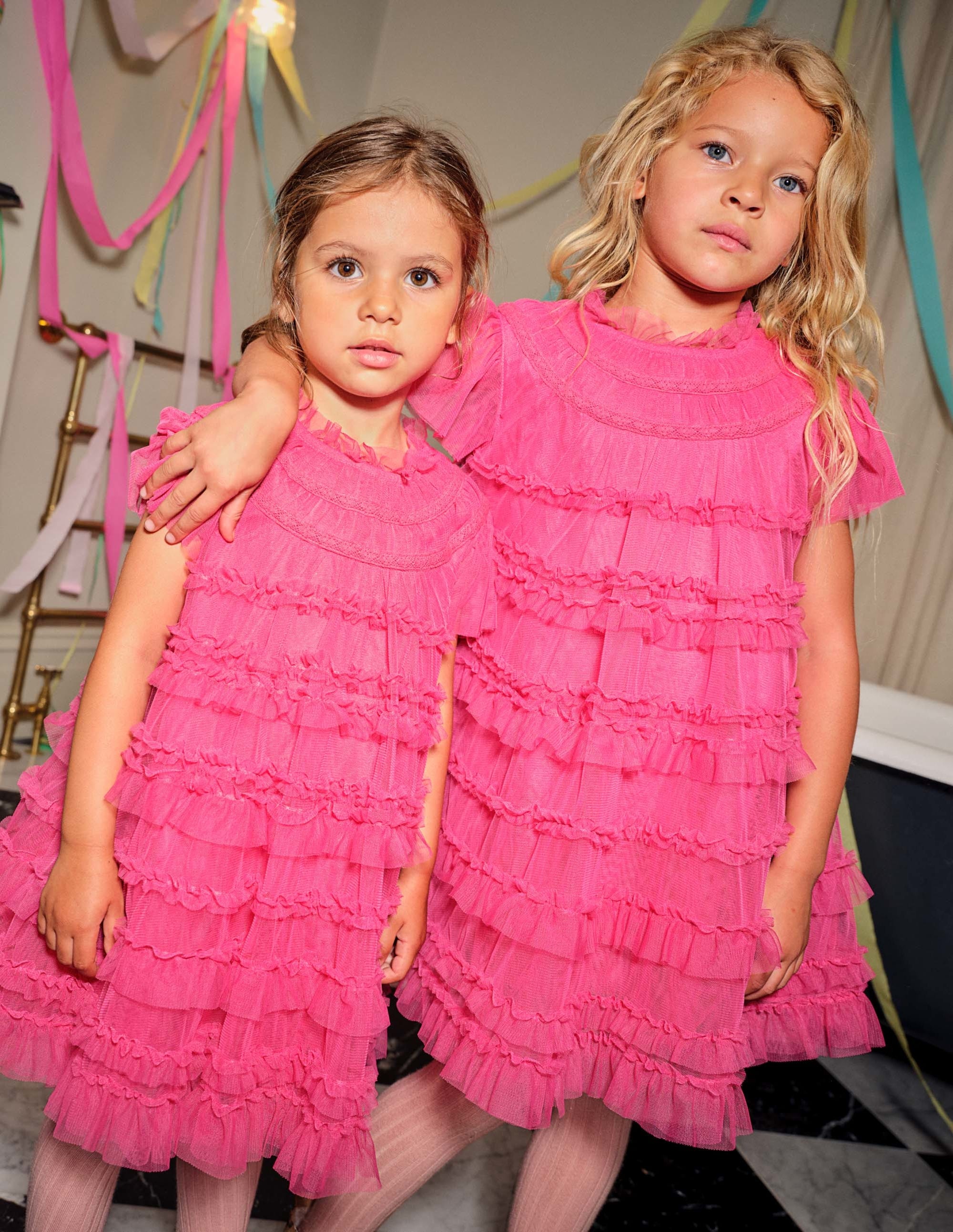 Pink Tulle Tiered Party Dress-Rose doux - Image 4