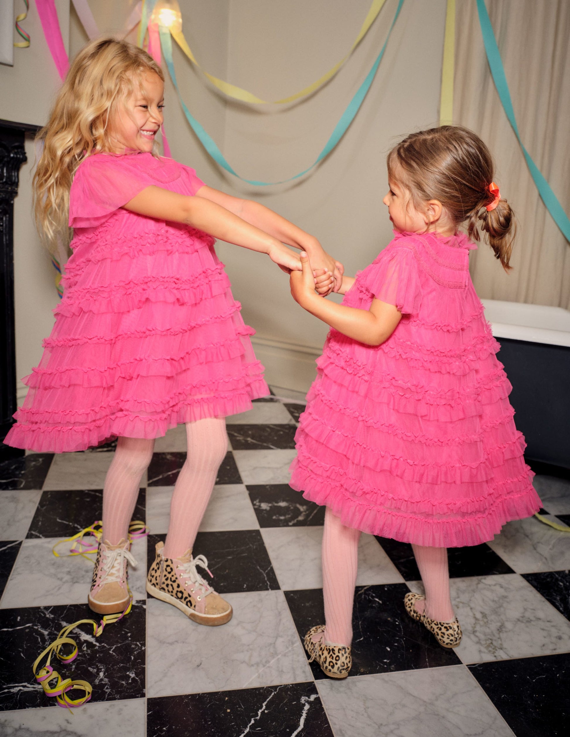Pink Tulle Tiered Party Dress-Rose doux-5
