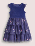 Tulle Appliqué Halloween Dress-Starboard Blue Cat