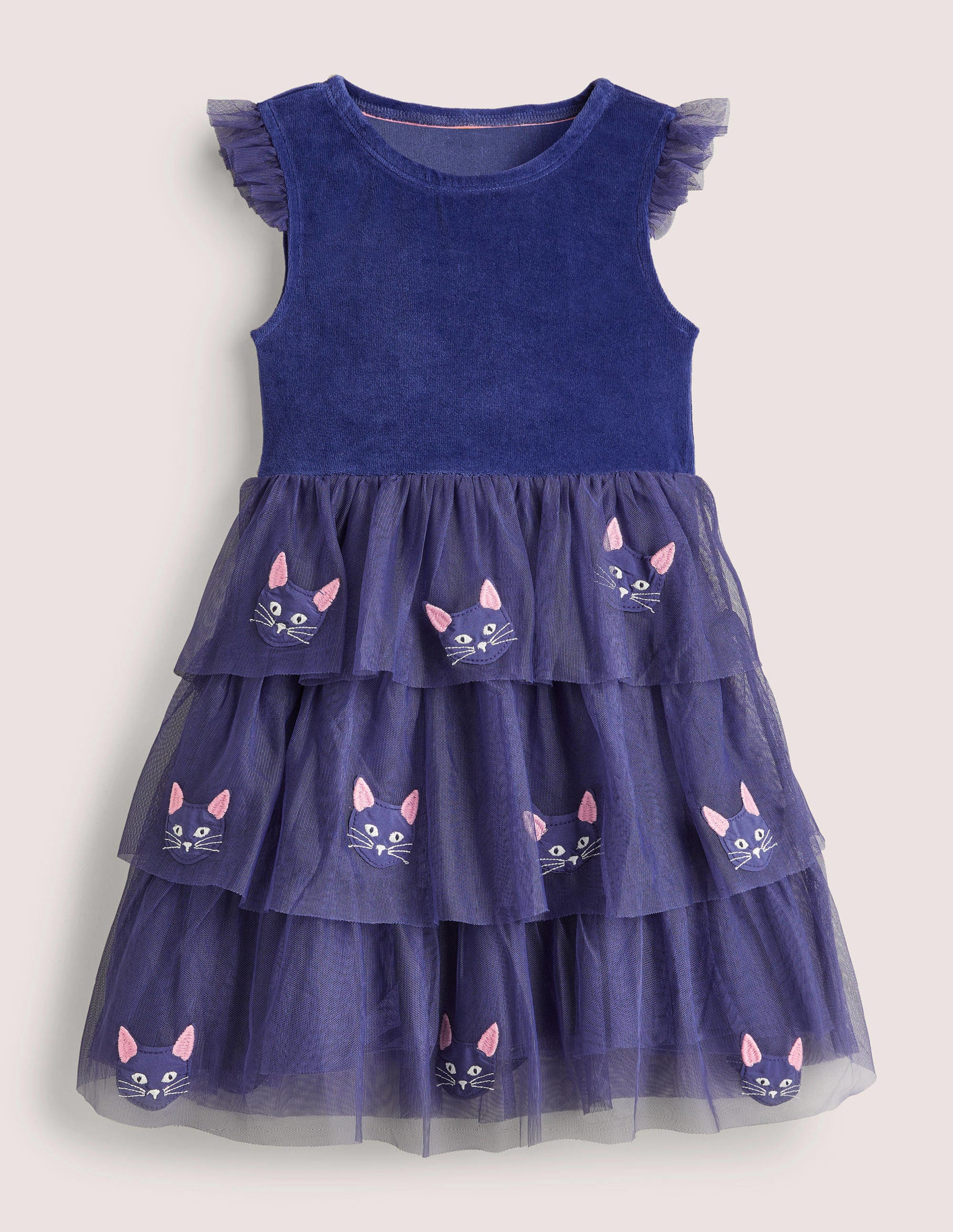 Tulle Appliqué Halloween Dress-Starboard Blue Cat - Image 1