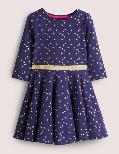Skaterkleid mit Tellerrock-Dunkles Segelblau/Gold, Stern