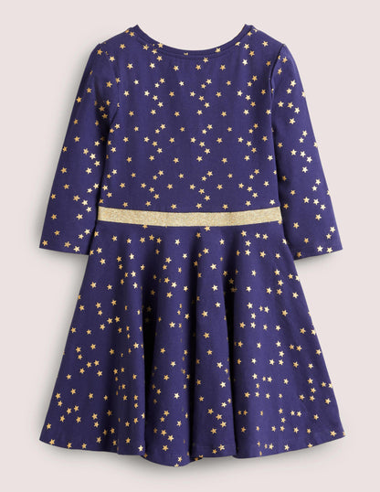 Skaterkleid mit Tellerrock-Dunkles Segelblau/Gold, Stern