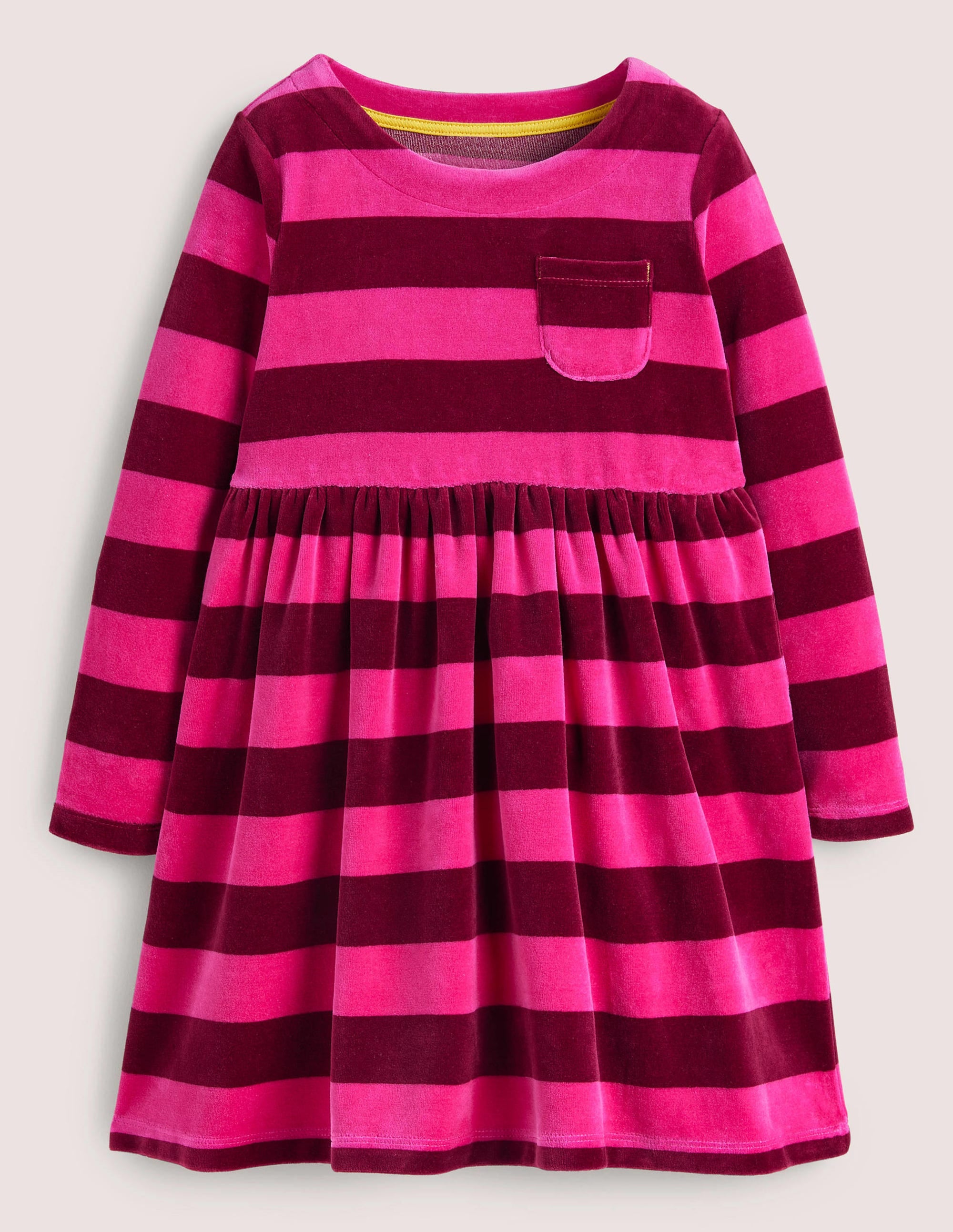 Robe rayée en velours-Rose éclatant/bordeaux quetsche - Image 1