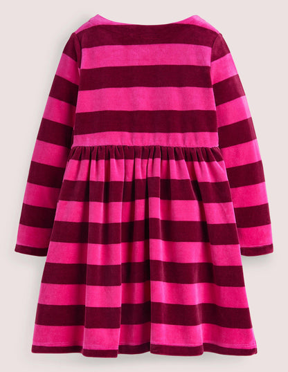 Gestreiftes Velourskleid-Knallpink/Pflaumenviolett