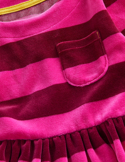 Gestreiftes Velourskleid-Knallpink/Pflaumenviolett