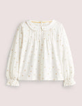 Top en jersey à col-Pois confettis métallisés ivoire