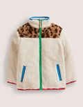 Borg-Jacke-Naturweiß, Leopardenmuster/Blockfarben
