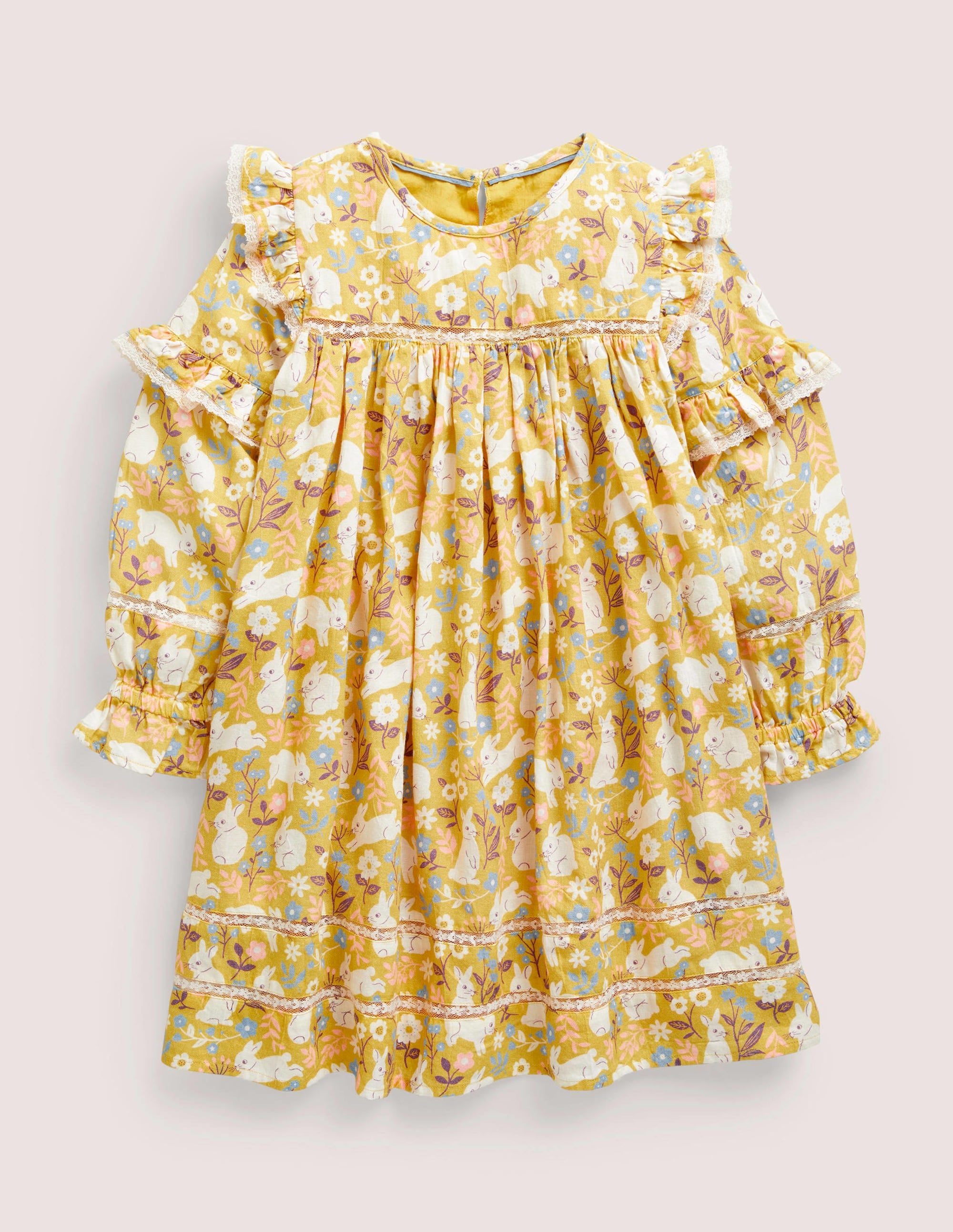 Gemustertes Webkleid-Honiggelb, Häschen - Image 1