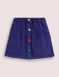 Cord Button Through Skirt-Starboard Blue