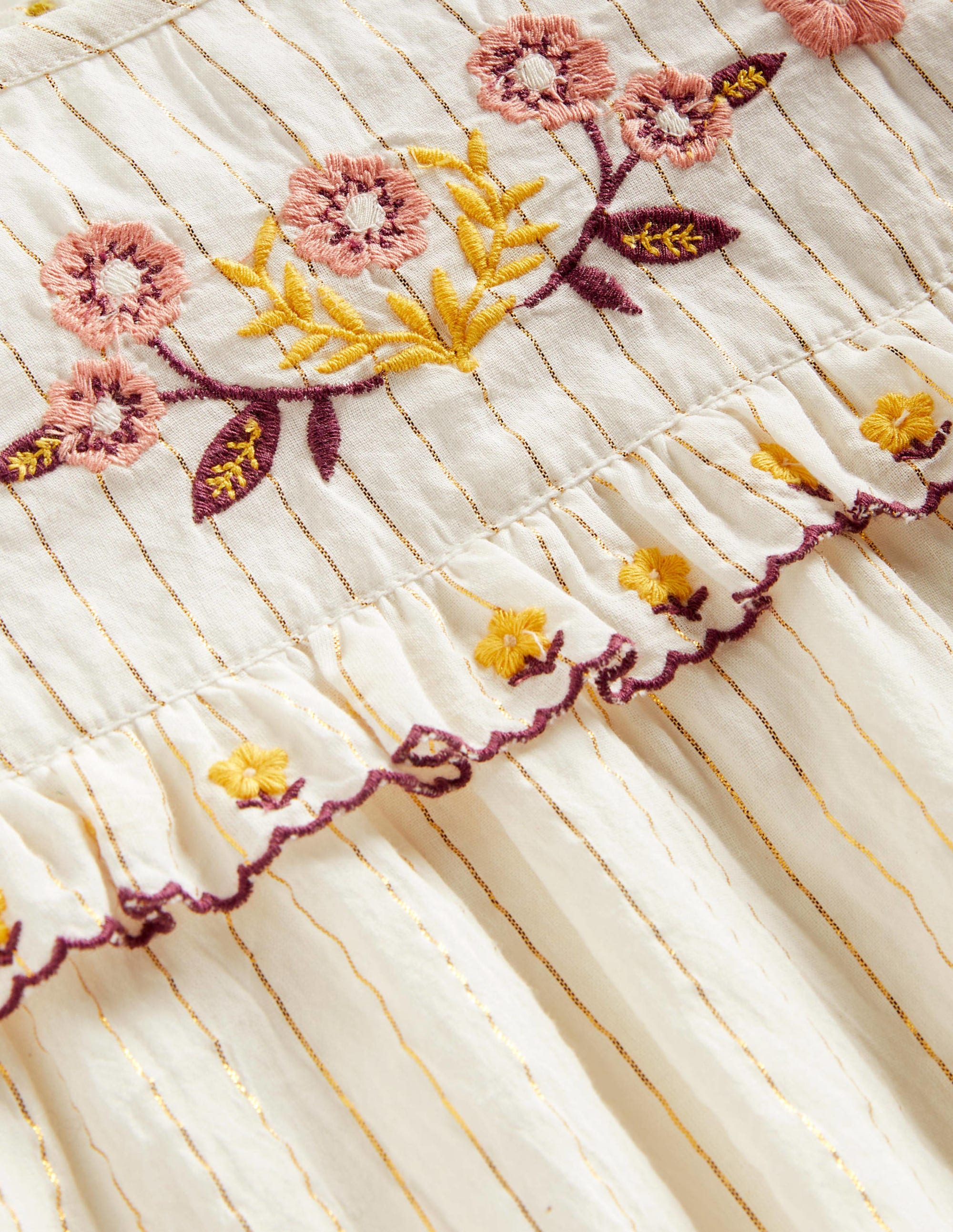 Top tissé et brodé à volants-Motif floral brodé ivoire - Image 3