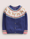 Navy Reindeer Fair Isle Christmas Cardigan-Navy Reindeers