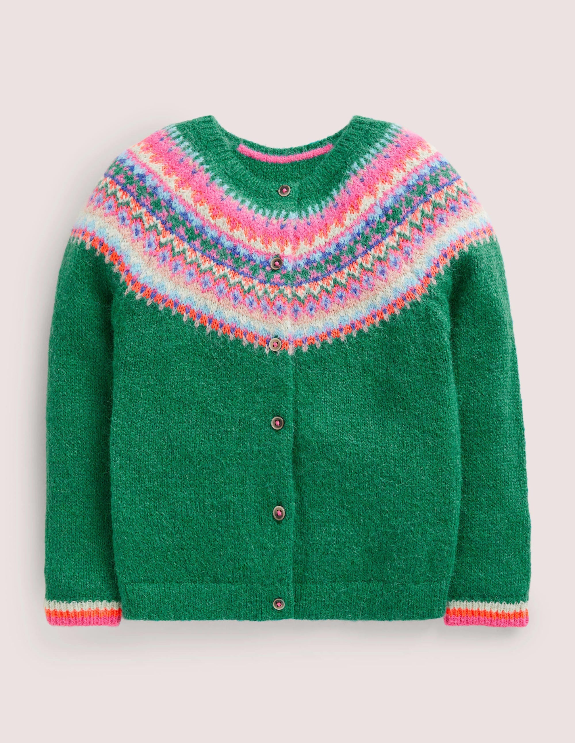 Green Fair Isle Yoke Cardigan-Empiècement multi poivron vert - Image 1