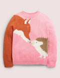 Pull à motif animal sur la manche-Renard rose formica