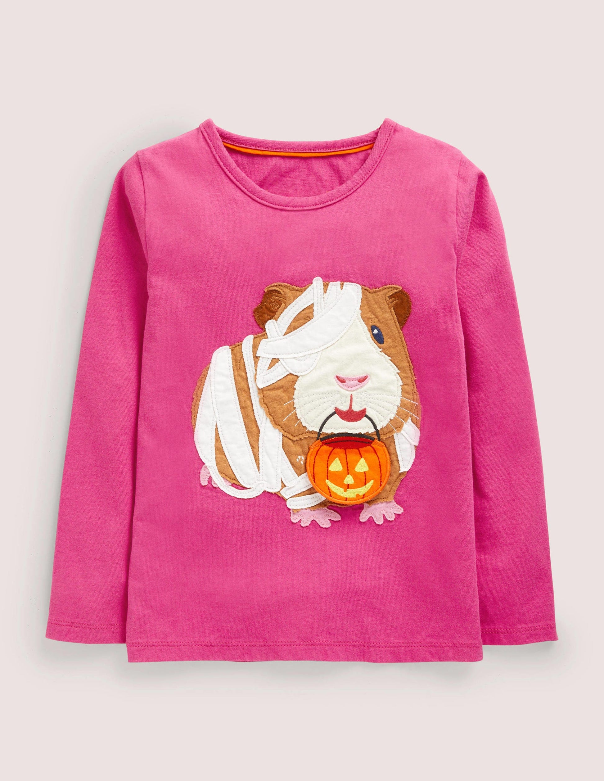 T-shirt d'Halloween à appliqué-Cochon d'Inde rose bonheur-1