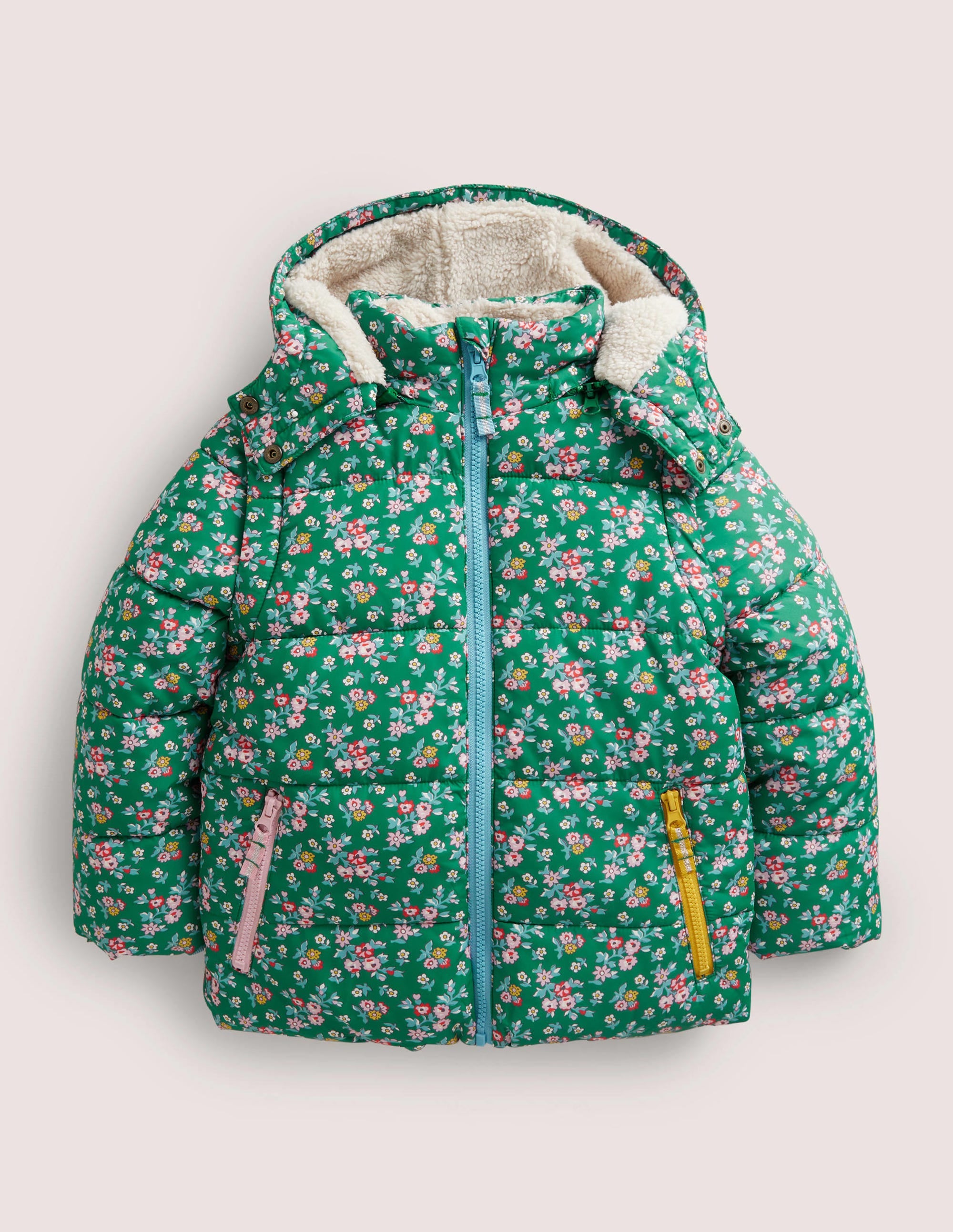Kuschelige 2-in-1-Jacke mit Wattierung-Waldgrün, Blumenmuster - Image 1