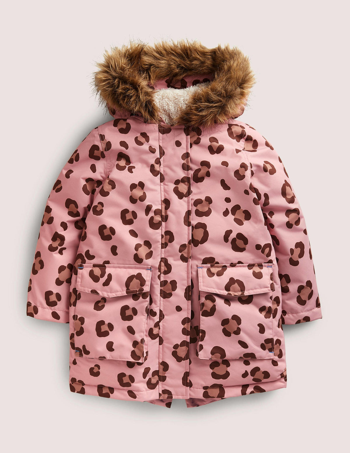 Pink Animal Print Waterproof Parka-Mandelblütenrosa, Tiermuster-1