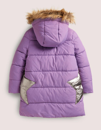 Purple Star Fleece-Lined Hooded Puffer Jacket-Asternviolett, Stern-5