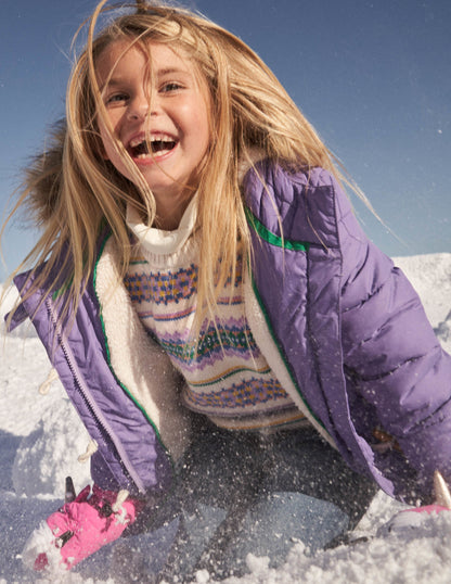 Purple Star Fleece-Lined Hooded Puffer Jacket-Asternviolett, Stern-1