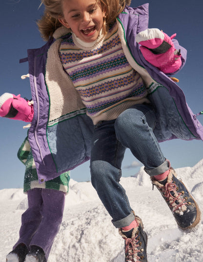 Purple Star Fleece-Lined Hooded Puffer Jacket-Asternviolett, Stern-2