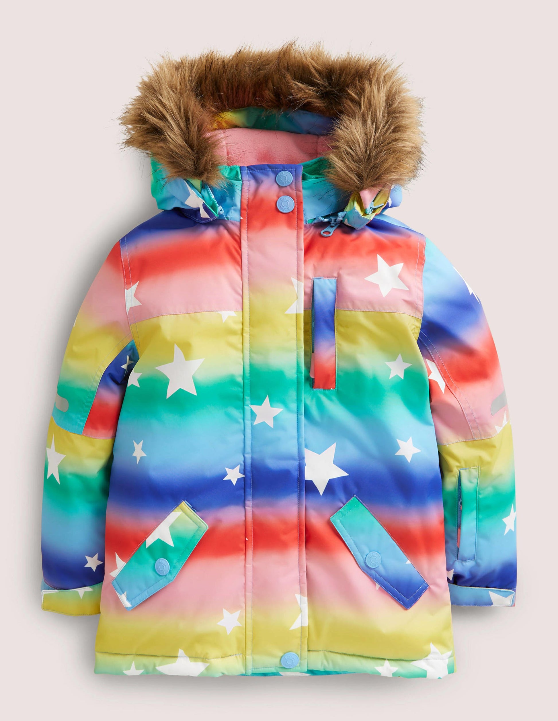 Rainbow Star Print Hooded Waterproof Jacket-Regenbogen/Sterne, Schimmernd-1