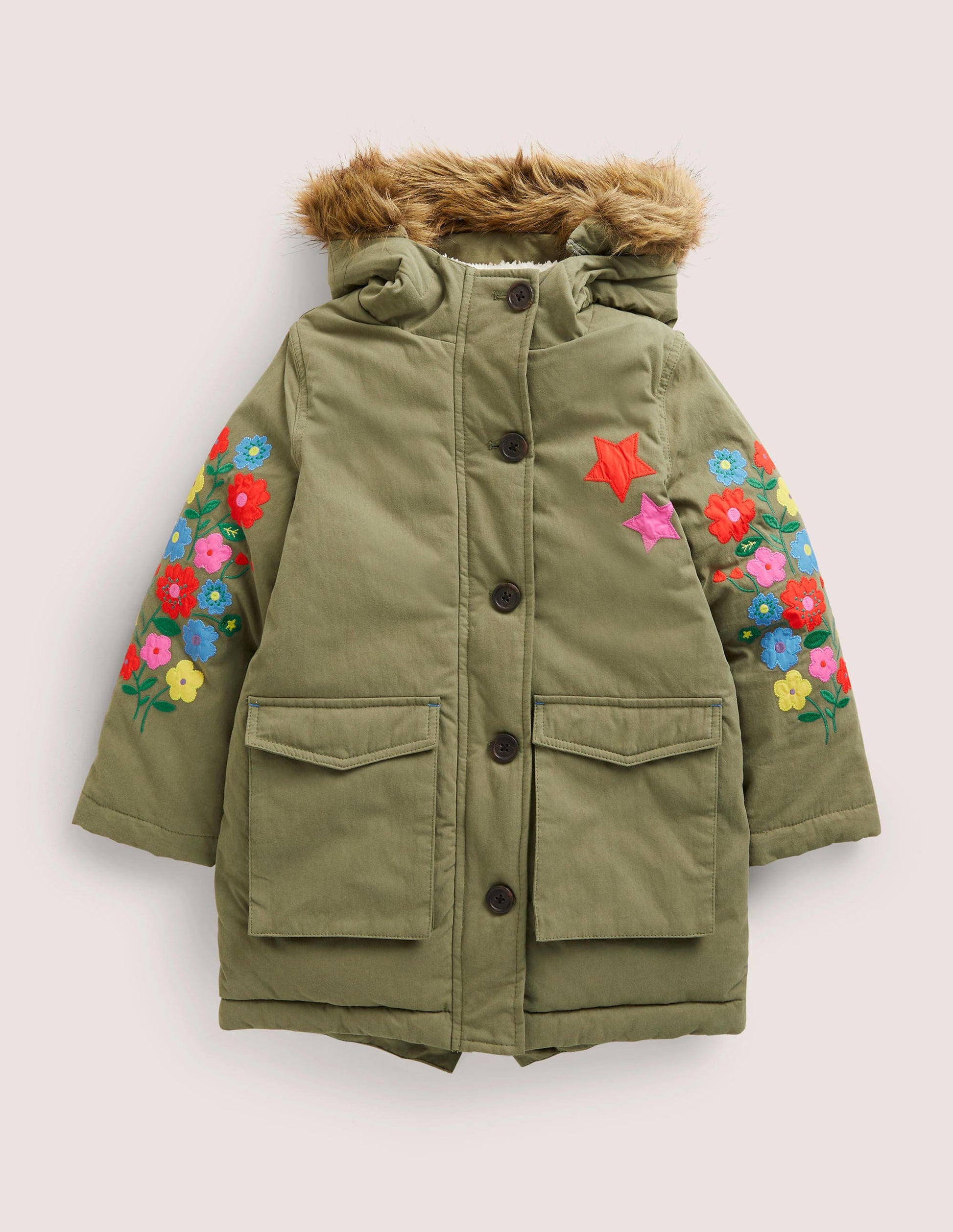 Floral Sleeve Longline Coat-Army Green Floral-1