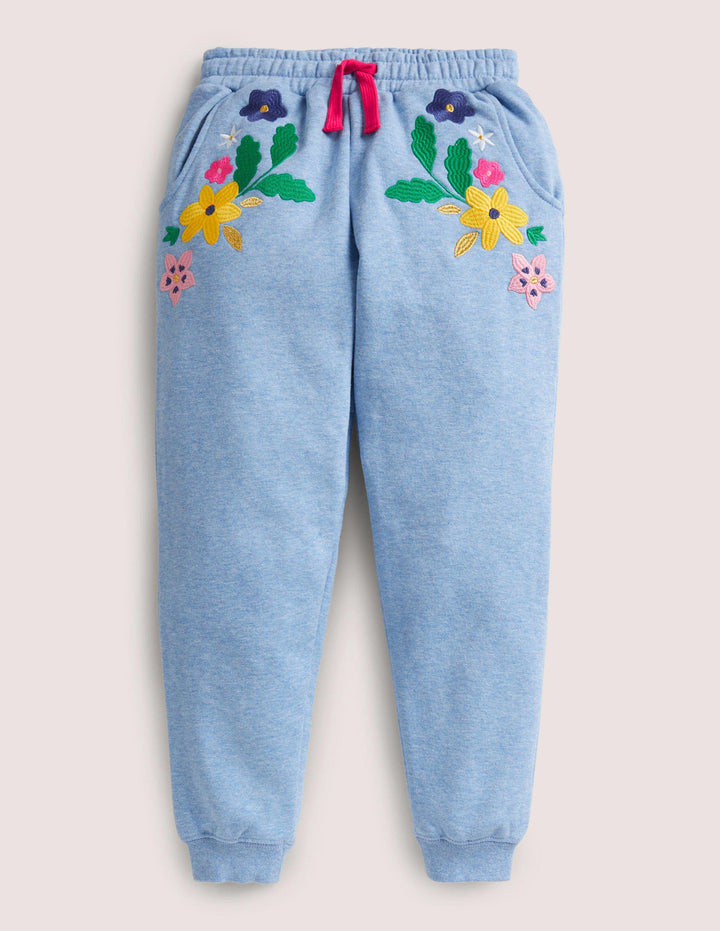 Embroidered Joggers-Riviera Blue Floral