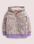 Purple Floral Borg Lined Hoodie-Aster Purple Floral
