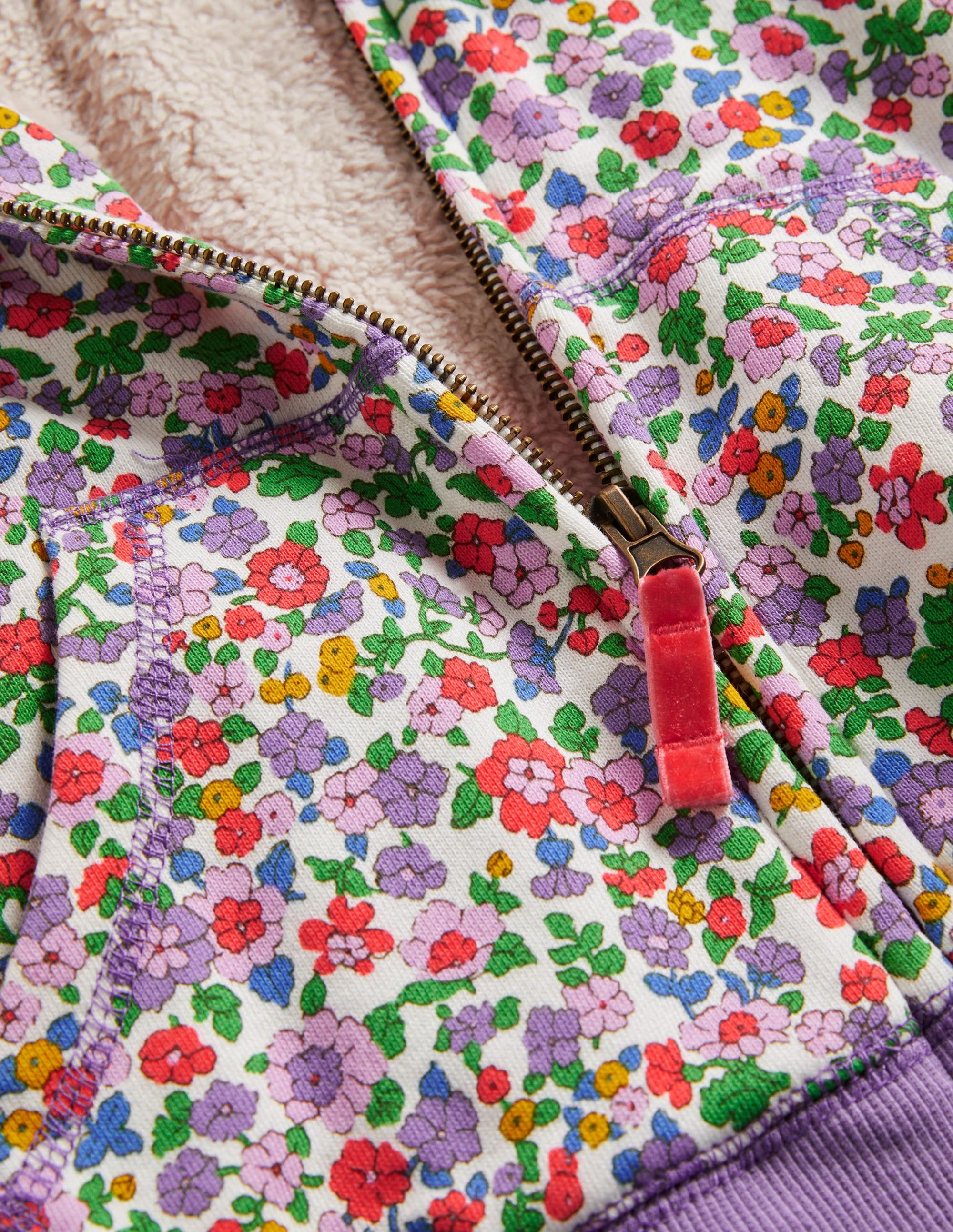 Purple Floral Borg Lined Hoodie-Aster Purple Floral - Image 3