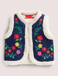 Shaggy Lined Emboidered Gilet-College Navy