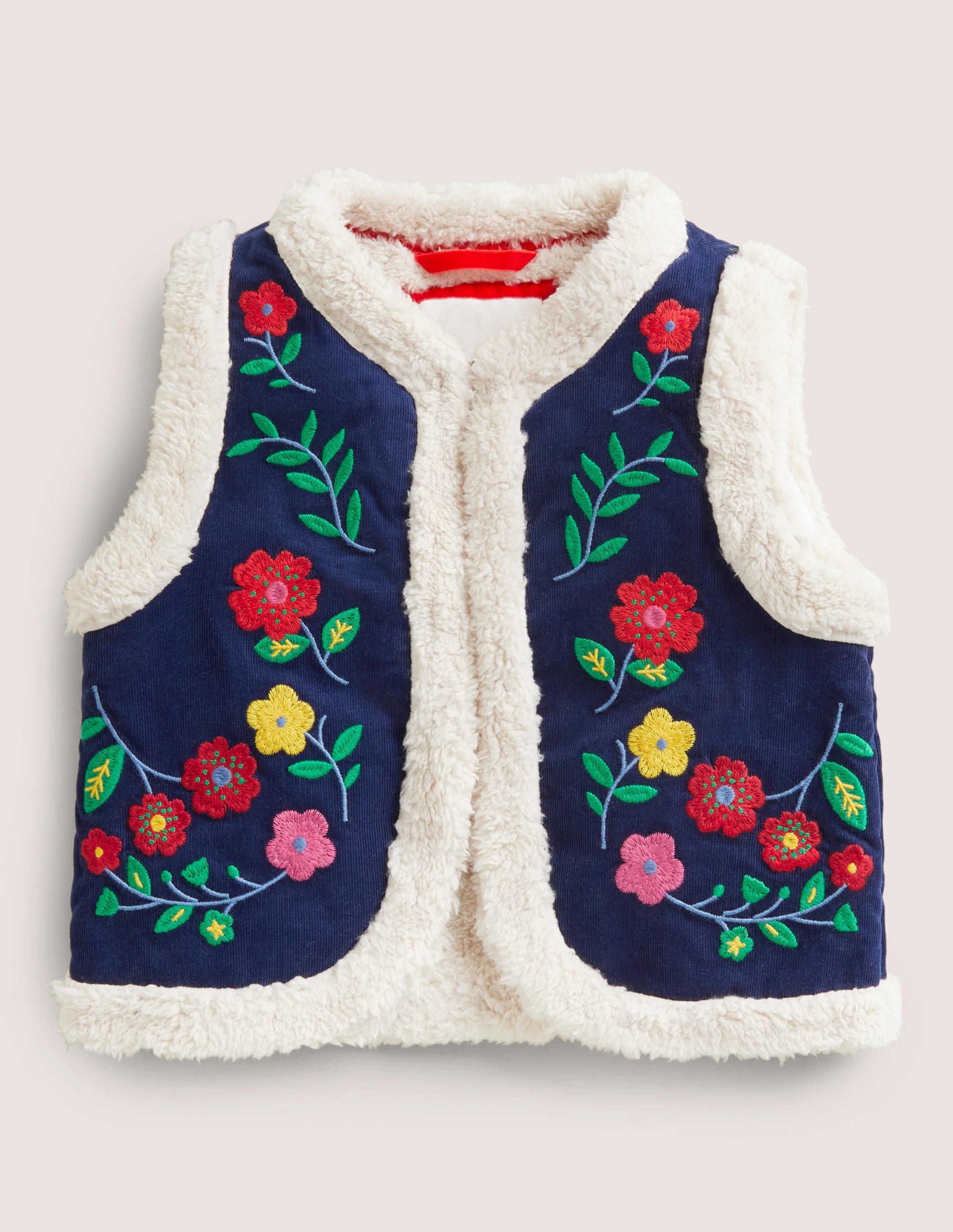 Shaggy Lined Emboidered Gilet-College Navy - Image 1