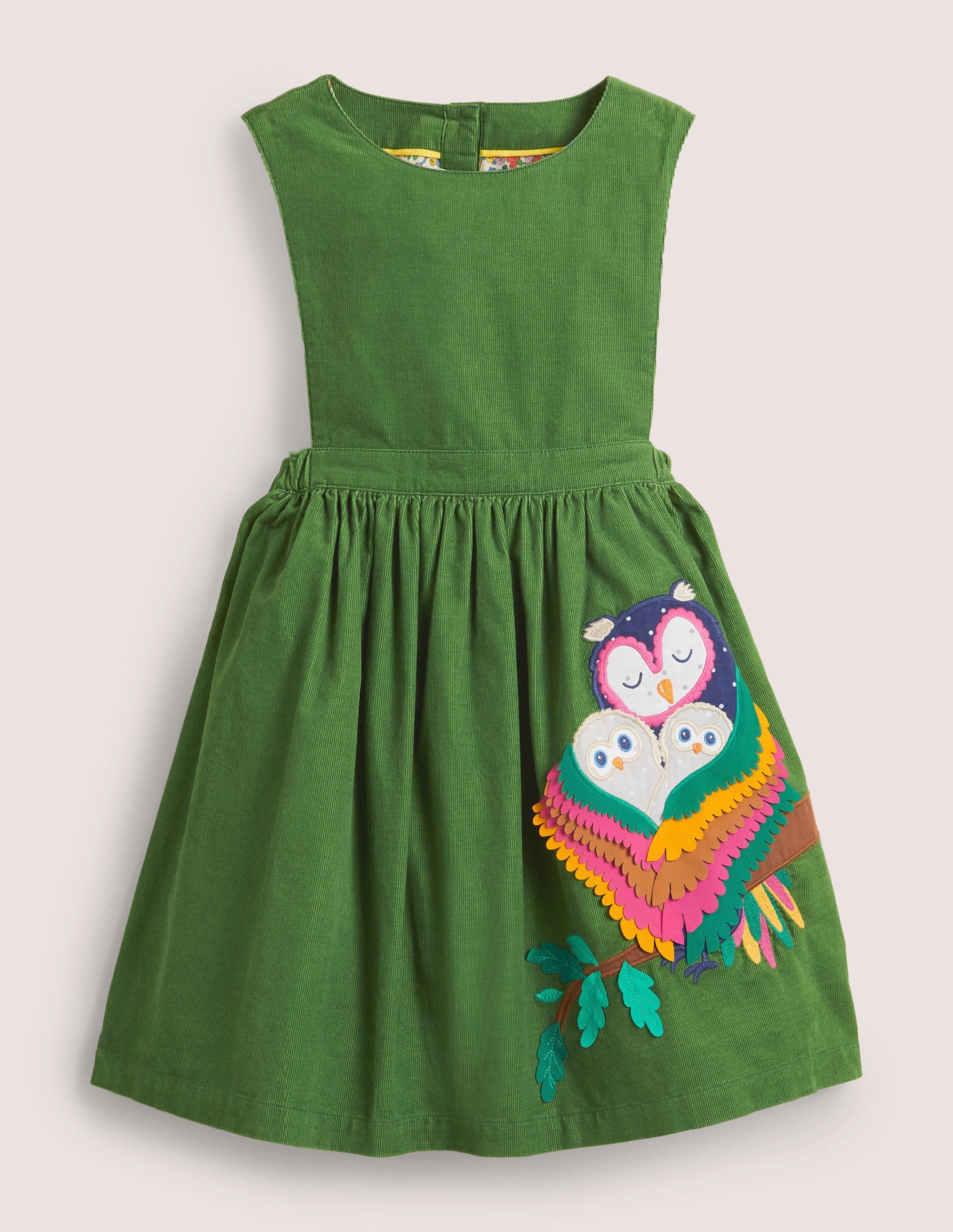 Schürzenkleid mit Applikation-Olivgrün, Eulen - Image 1