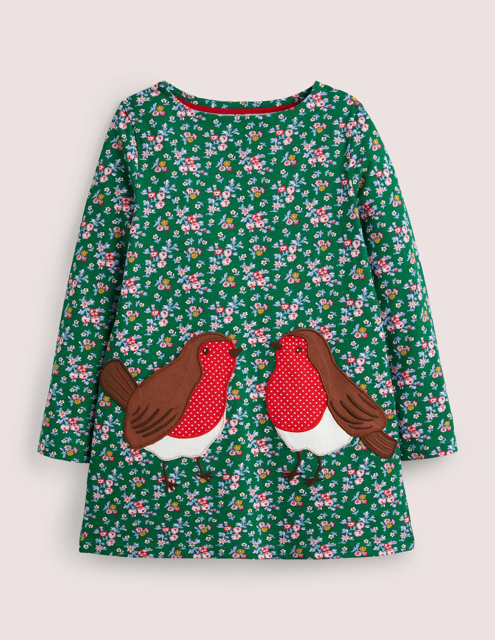 Tunique en jersey à poches-Rouges-gorges floraux vert clairière ombragée - Image 1