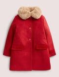 Red Fur Collar Wool Coat-Cranberry-Rot