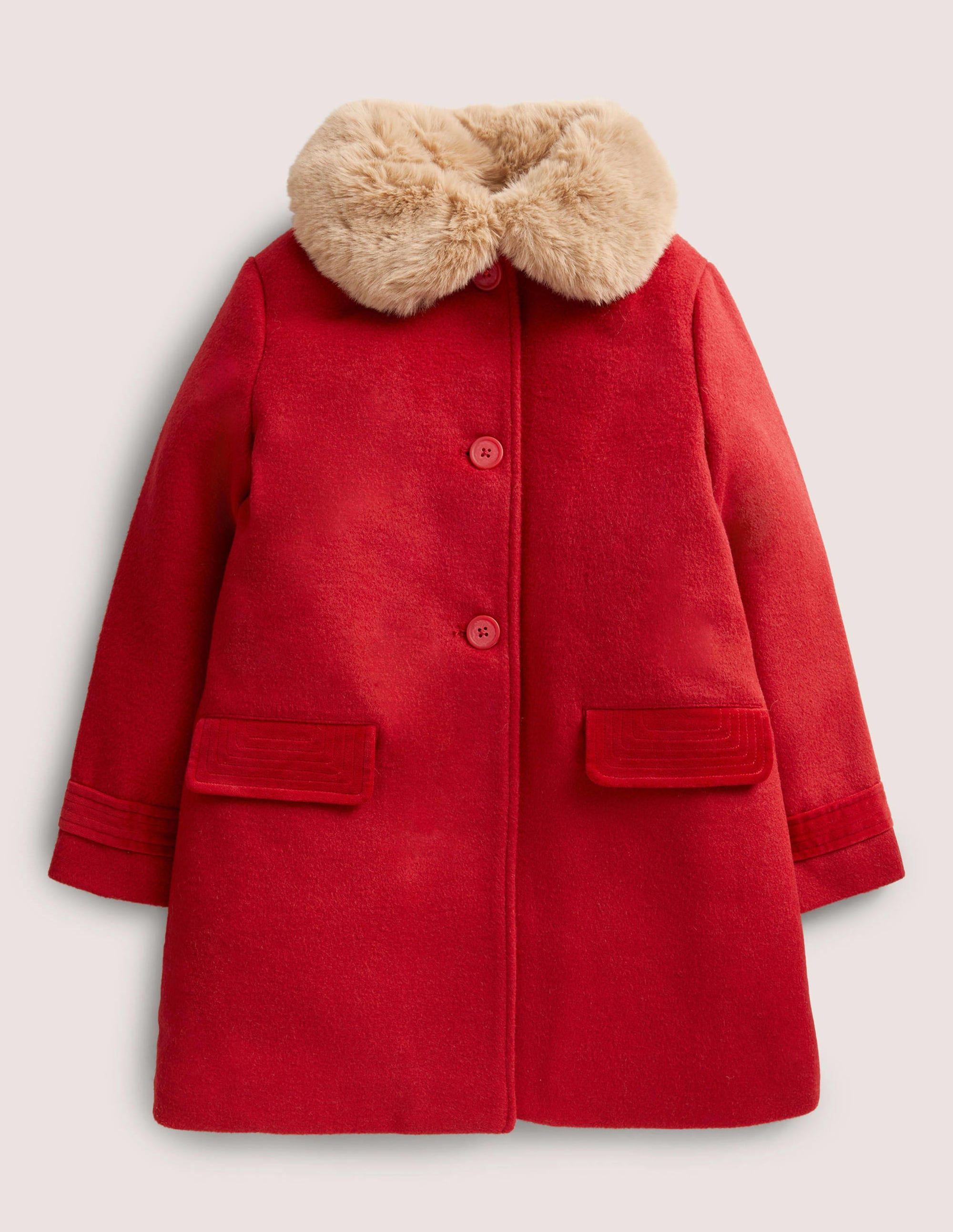 Red Fur Collar Wool Coat-Cranberry-Rot - Image 1
