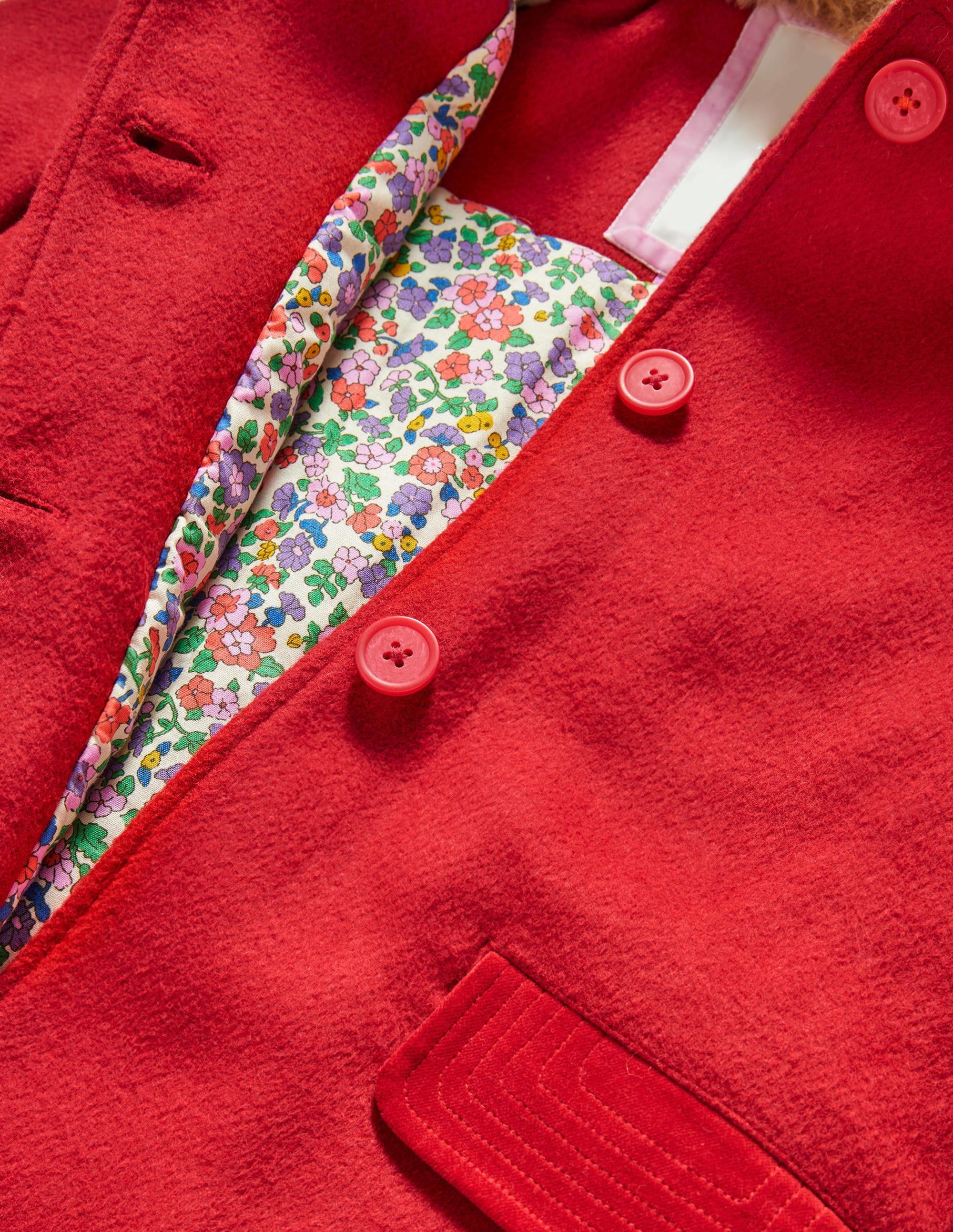 Red Fur Collar Wool Coat-Cranberry-Rot - Image 3