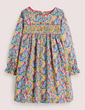 Robe smockée à manches longues-Motif floral multi