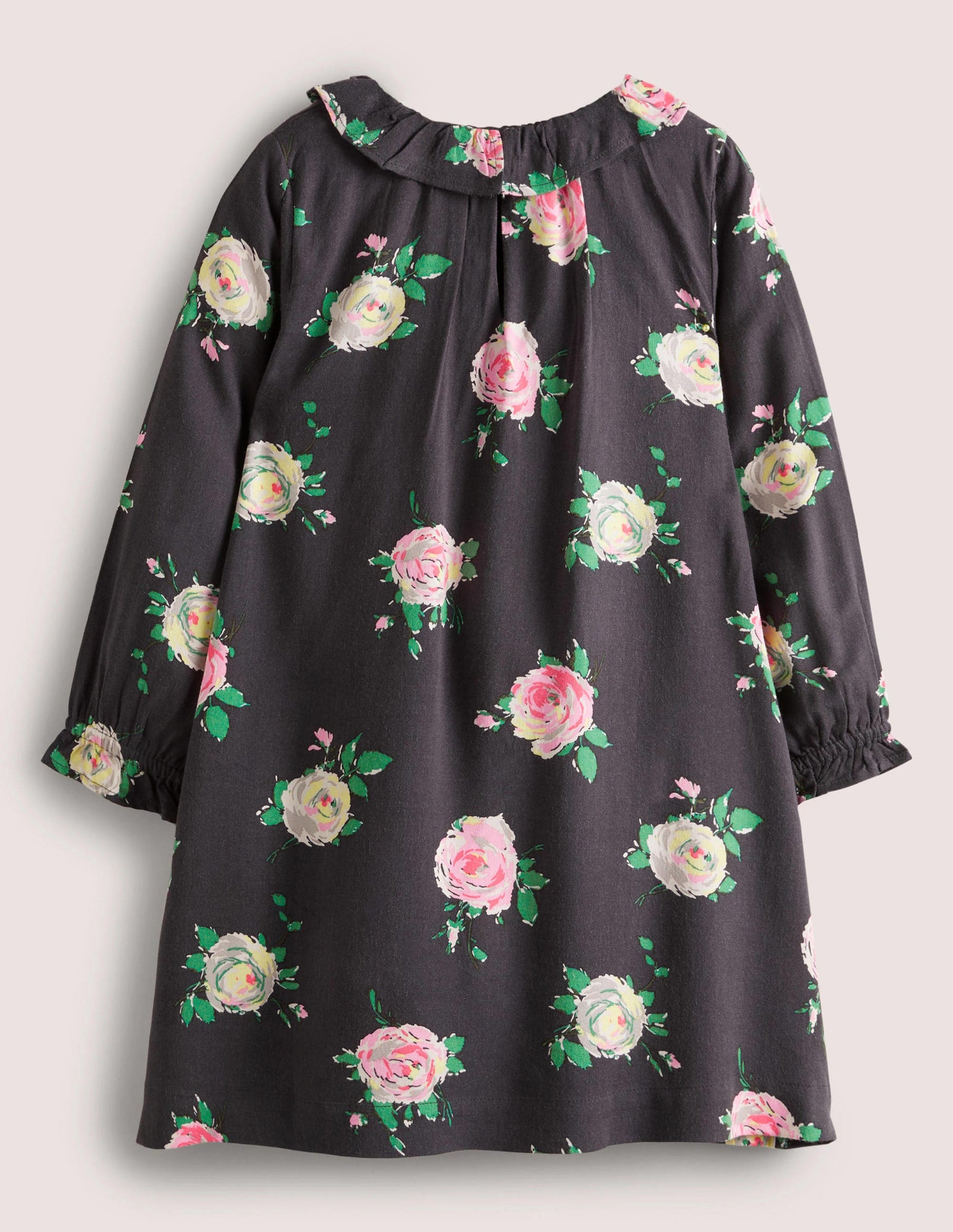 Webkleid mit Lochstickereikragen-Rußgrau, Rosen-2