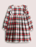 Gemustertes Webkleid-Naturweiß/Rot, Kariert