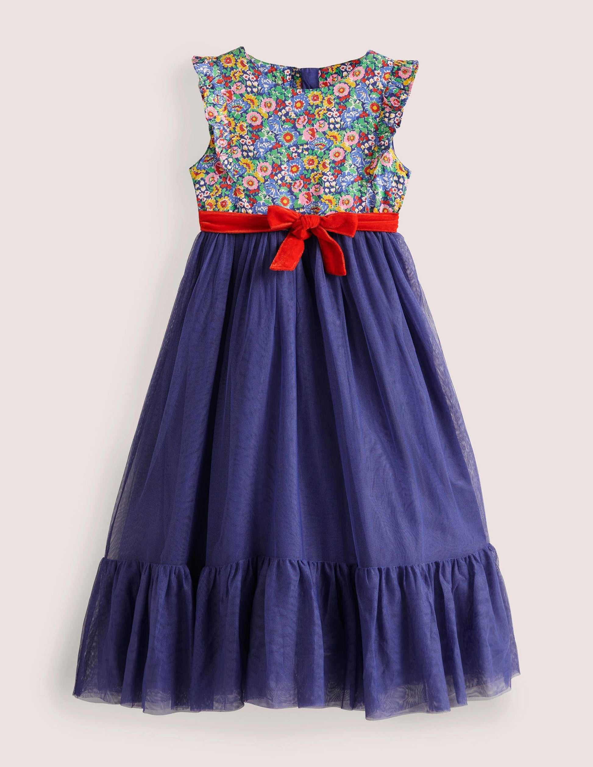 Woven Tulle Party Dress-Navy Multi Floral-1