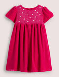 Velvet Smock Party Dress-Candy Cane Pink