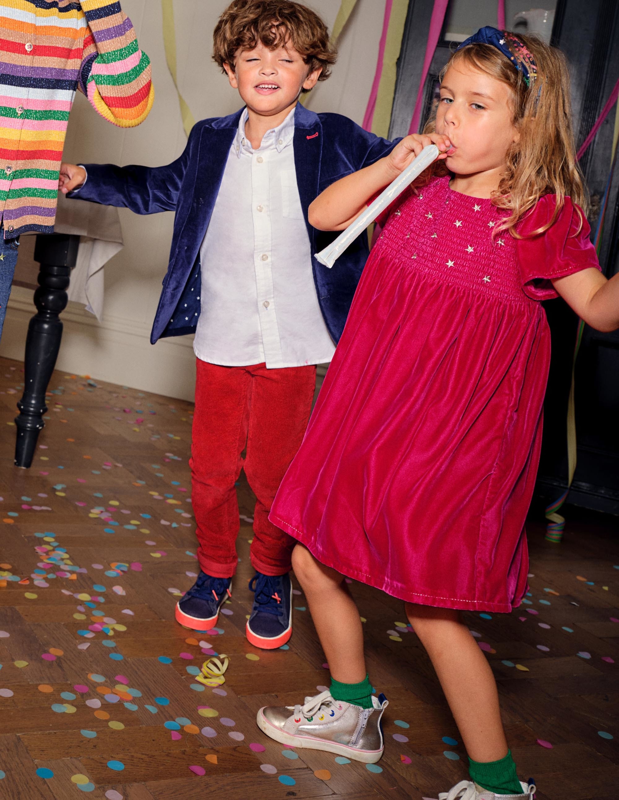 Velvet Smock Party Dress-Candy Cane Pink - Image 4