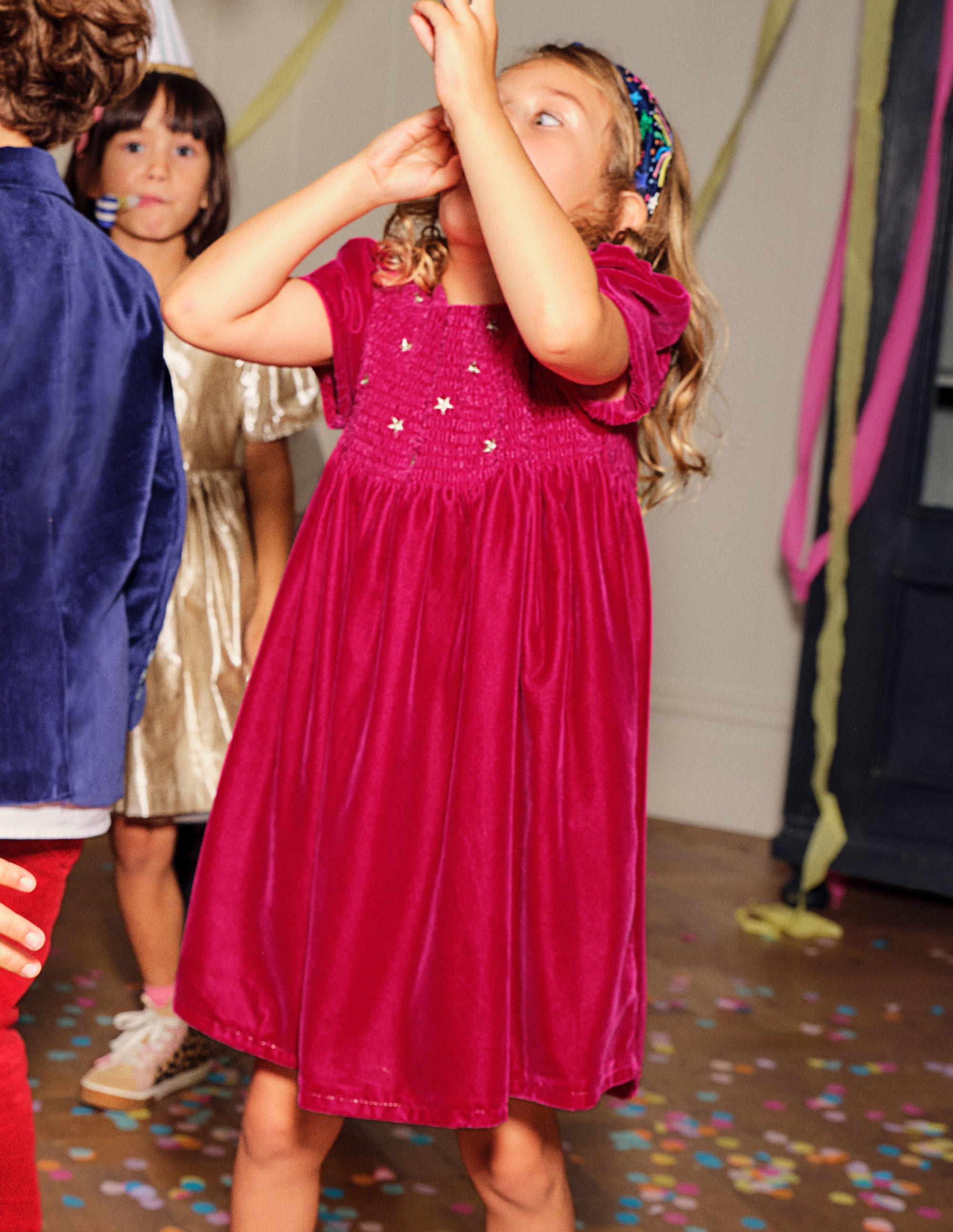 Velvet Smock Party Dress-Candy Cane Pink - Image 5