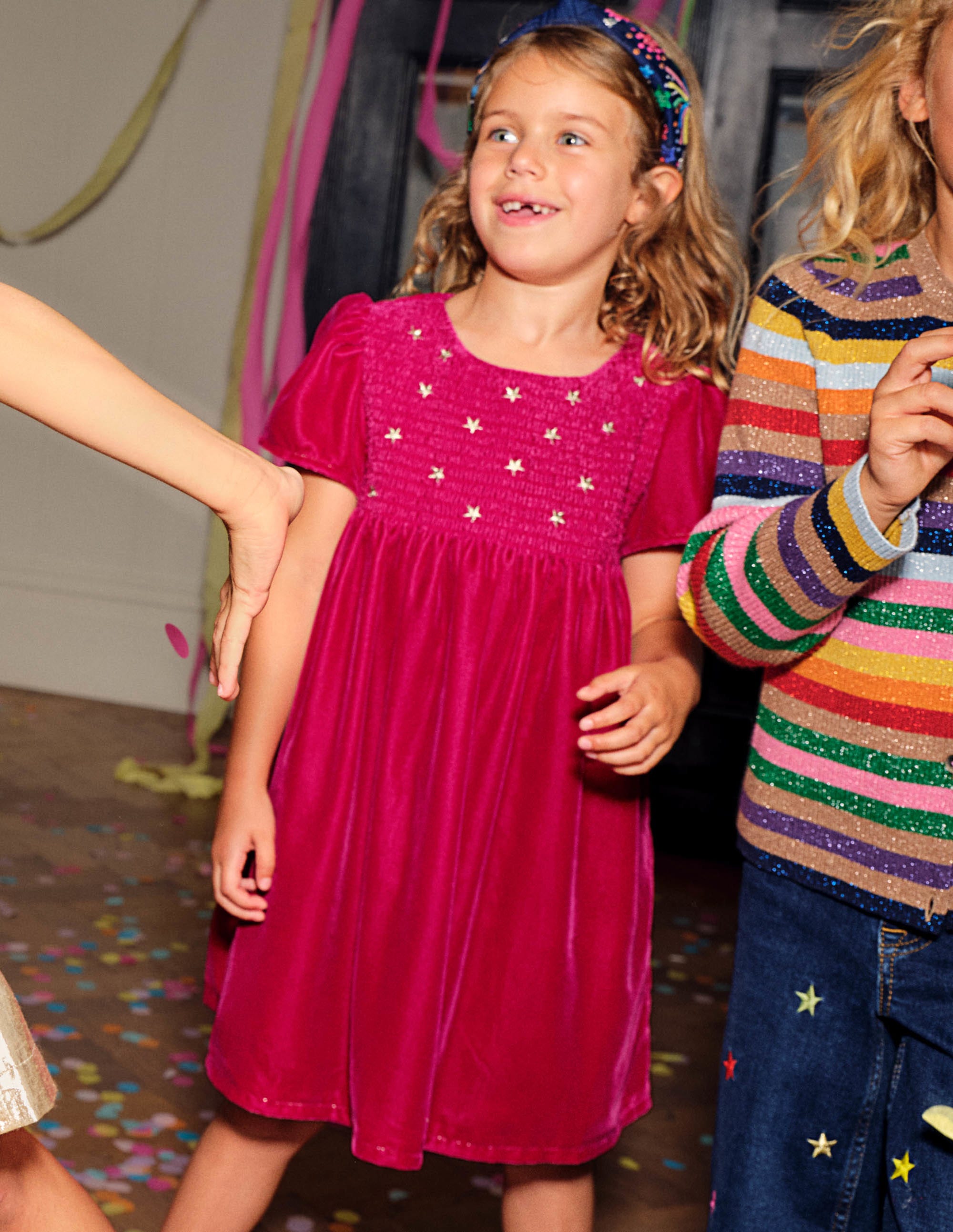 Velvet Smock Party Dress-Candy Cane Pink - Image 6